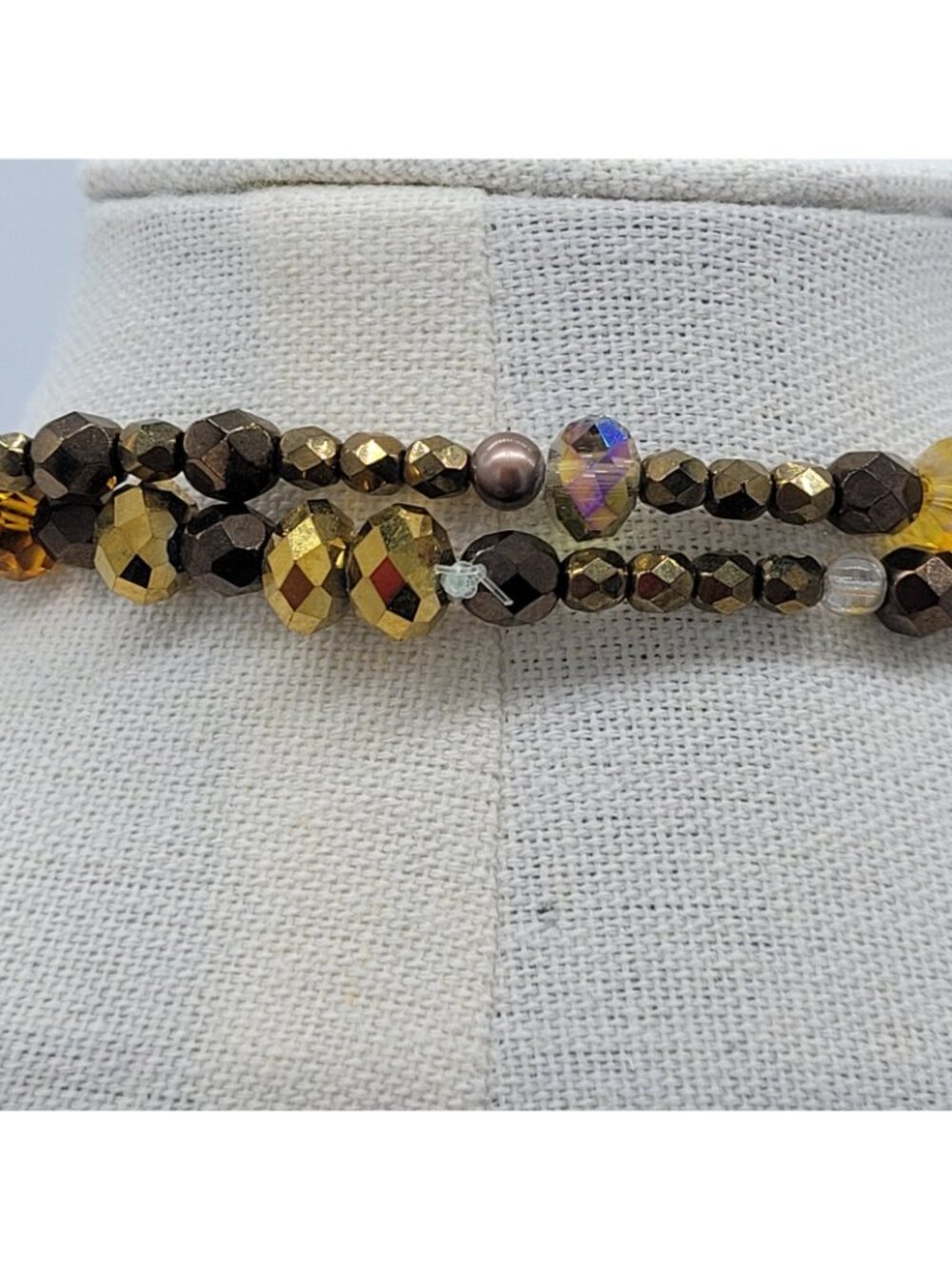 Infinity Beaded Strand Necklace Shades Of Brown & Gold Chinese Crystal Czech 43" - Picture 7 of 7